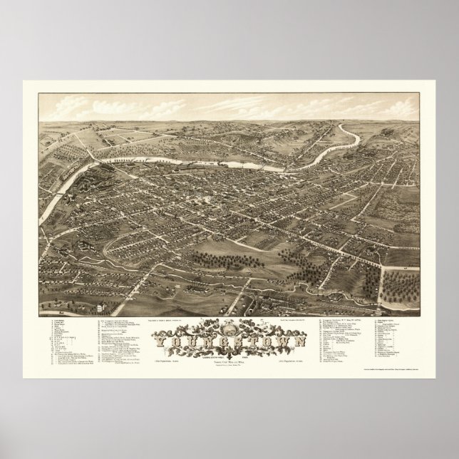 Póster Youngstown, OH Panoramic Map - 1882 (Frente)