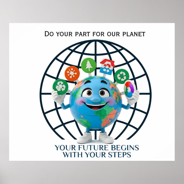 Póster Your Future Your Steps Earth Day Sustainability (Frente)