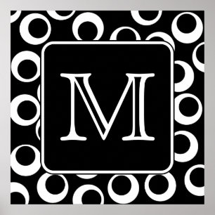 Póster Your Letter. Black and White Monogram. Fun Pattern
