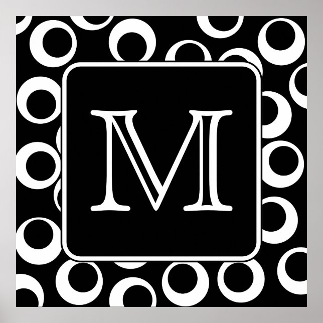Póster Your Letter. Black and White Monogram. Fun Pattern (Frente)
