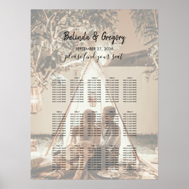Póster Your Photo Faded Wedding Seating Chart (Frente)