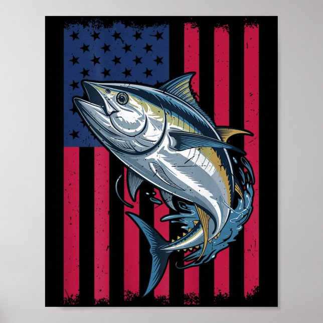 Póster Youth Boys Deep Sea Fishing American Flag Bluefin  (Frente)