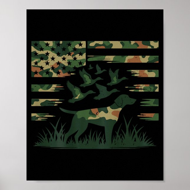 Póster Youth Camo Mallard Duck Hunting Dog Camouflage Ame (Frente)
