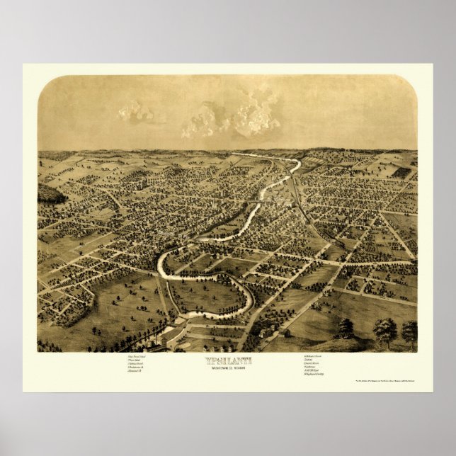 Póster Ypsilanti, Mapa Panorámico MI - 1868 (Frente)