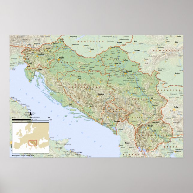 Póster YU mapa hrvatski (Frente)