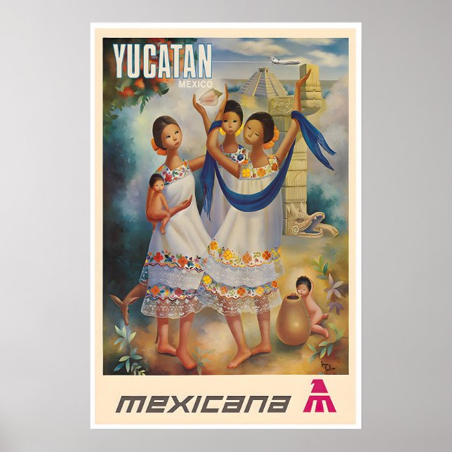 Póster Yucatan Art Mexico Travel Poster Mexican Print (Frente)