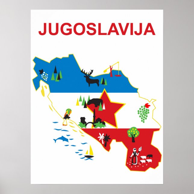 Póster Yugoslavia, mapa turístico, viaje vintage (Frente)