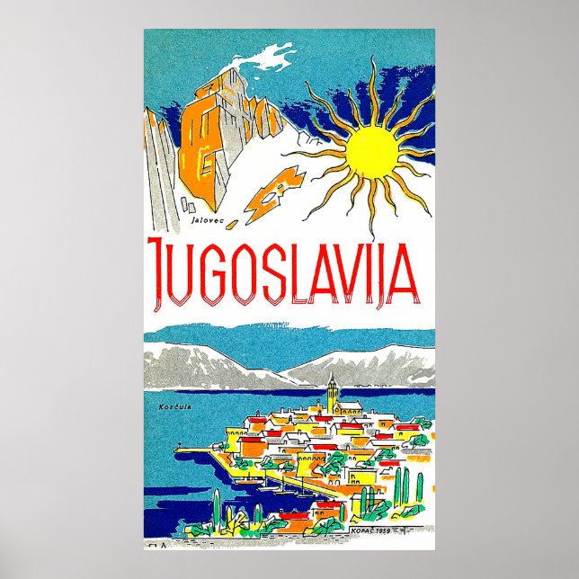Póster Yugoslavia, mar Adriático, poster de viajes vintag (Frente)