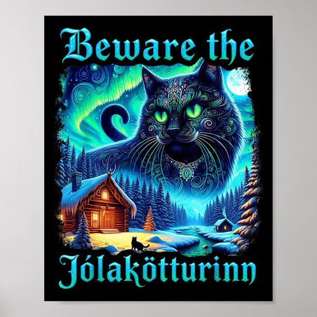 Póster Yule Cat Vintage Beware Jolakotturinn Icelandic Ch (Frente)