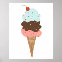 Yummy Colormy Ice Cream Cone Triple Scoop Cute