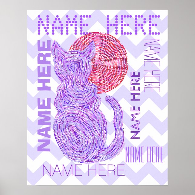 Póster Z Gato Púrpura Y El Chevron Amante De La Luna (Frente)