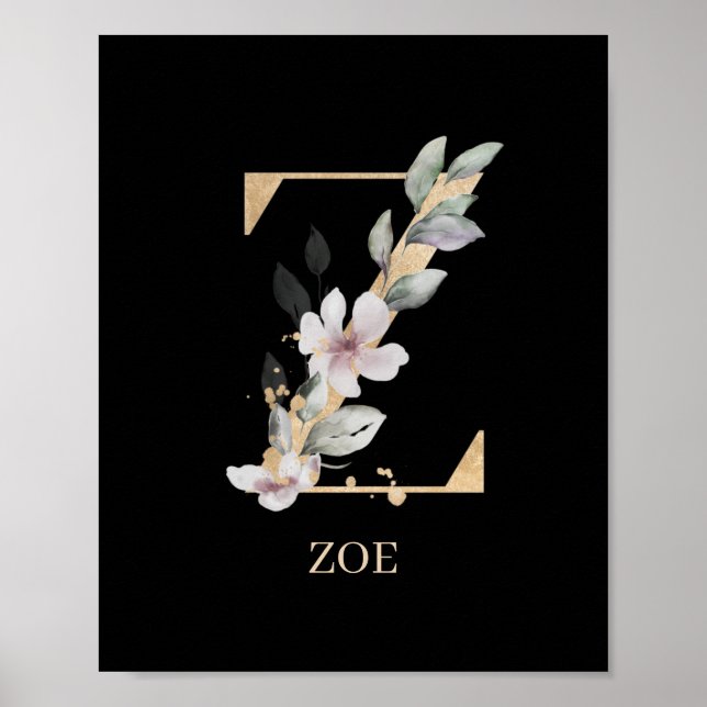 Póster Z Monograma Poster floral personalizado (Frente)