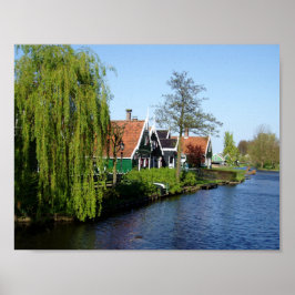 Póster Zaanse Schans casas de madera holandesas en verde 