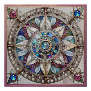 Póster Zafiros Rosas y Azules Diamantes Perlas Mandala