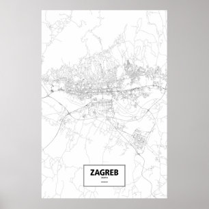 Póster Zagreb, Croacia (negro sobre blanco)