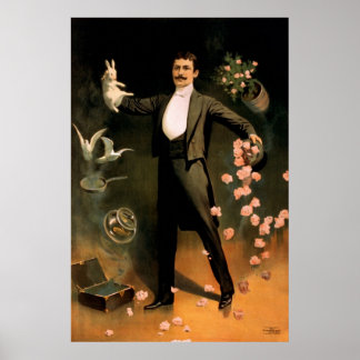 Póster Zan Zig actuando con conejo y rosas