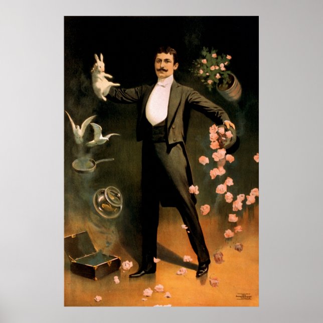 Póster Zan Zig actuando con conejo y rosas (Frente)