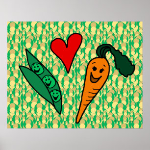 Póster Zanahorias de amor, diseño verde y Naranja
