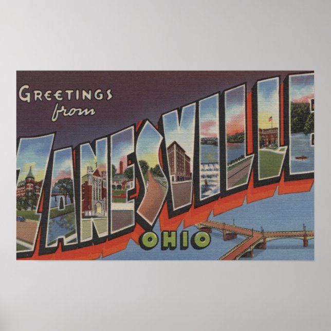 Póster Zanesville, Ohio - Large Letter Scenes (Frente)