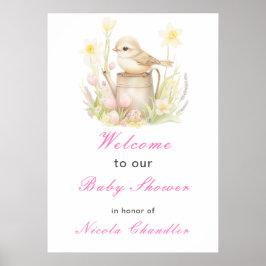Póster Zapatilla de pájaros de primavera puede Baby Showe