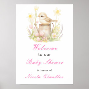 Póster Zapatilla de pájaros de primavera puede Baby Showe