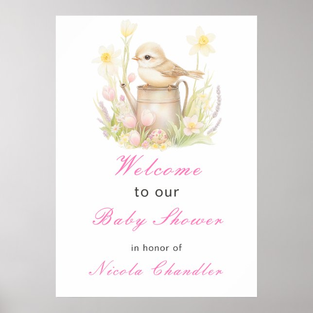 Póster Zapatilla de pájaros de primavera puede Baby Showe (Frente)