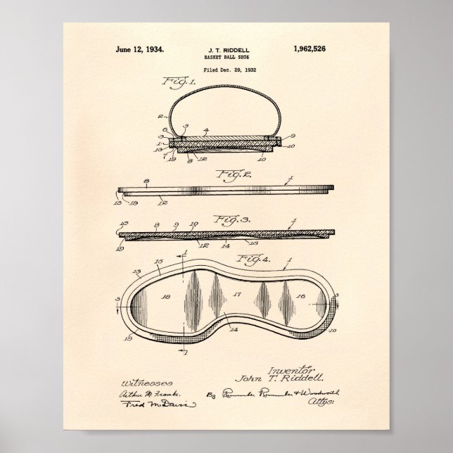 Póster Zapato de bolas de cesta 1934 Patent Art Old Peper (Frente)
