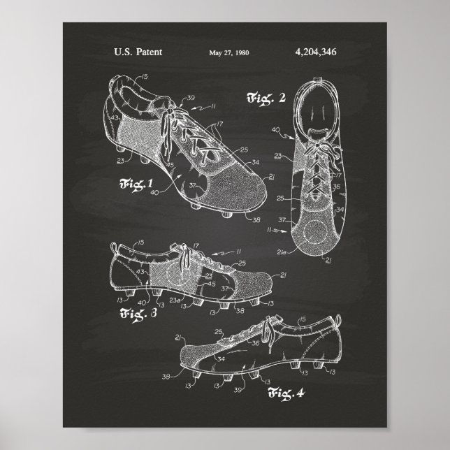 Póster Zapato de fútbol 1980 Patent Art - Chalkboard (Frente)