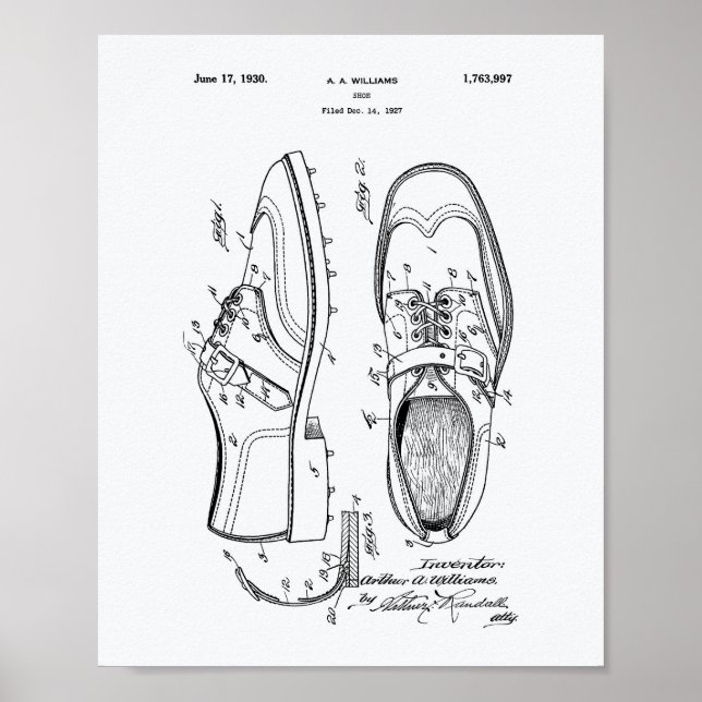 Póster Zapato de golf 1927 Patent Art - Libro Blanco (Frente)
