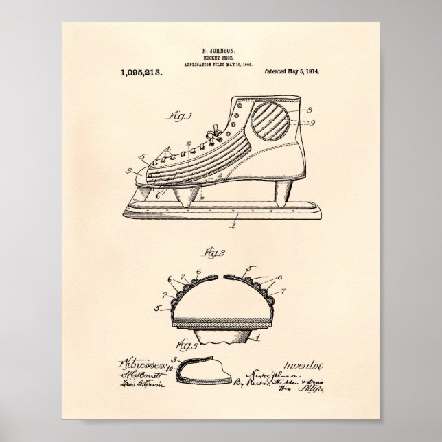 Póster Zapato de hockey 1914 patent Art Old Peper (Frente)