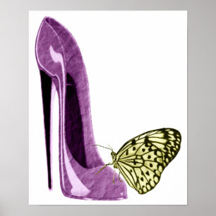Póster Zapato del estilete de la lila y poster amarillo