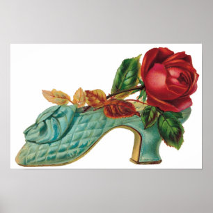 Póster Zapato vintage con un Poster de la Rosa Roja