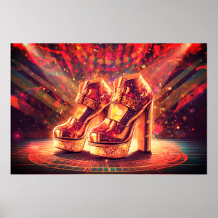 Póster Zapatos de baile apilados de oro con estilo retro 