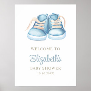 Póster Zapatos de bebé azul acuarela Baby Shower 