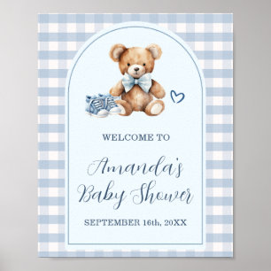 Póster Zapatos de bebé con gingham azul Bienvenida al bab