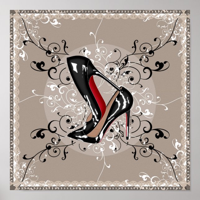 Póster zapatos de fondo rojo ALAMBRADOS ESTILO SCARF SEDA (Frente)