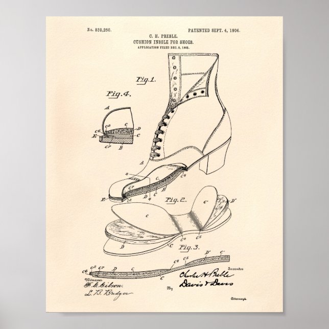 Póster Zapatos De Insole De Cushion 1906 Patent Art Old P (Frente)
