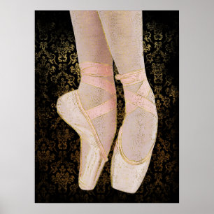 Póster Zapatos de los dedos del ballet - Oro rosado negro