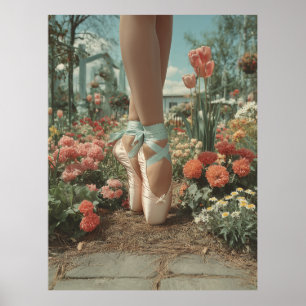 Póster Zapatos de Puntillas de Ballet en Jardín Florido