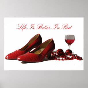 Póster Zapatos de tacón rojo y vino rojo