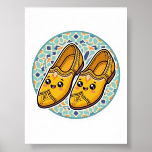 Póster Zapatos marroquíes amarillos Kawaii Belgha adhesiv
