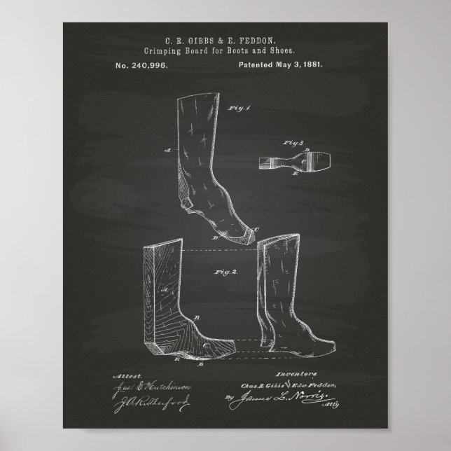 Póster Zapatos Y Boots 1881 Patent Art Chalkboard (Frente)