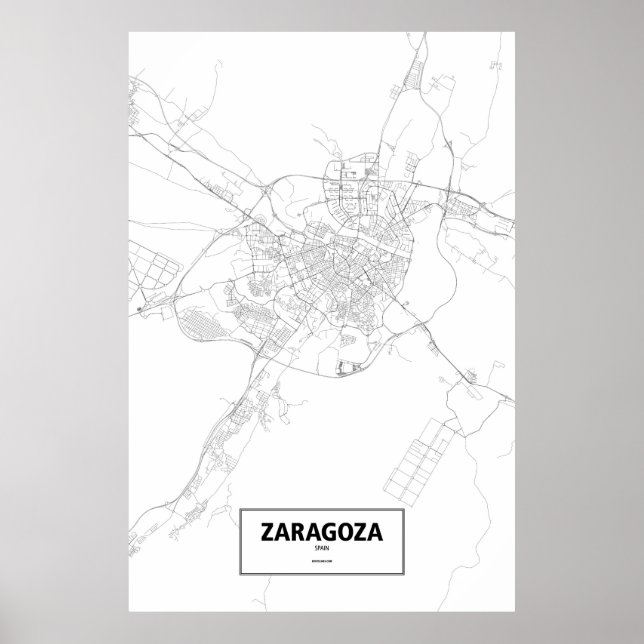 Póster Zaragoza, España (negro sobre blanco) (Frente)