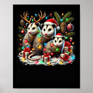 Póster Zarigüeyas Divertidas En Luces De Navidad Espíritu