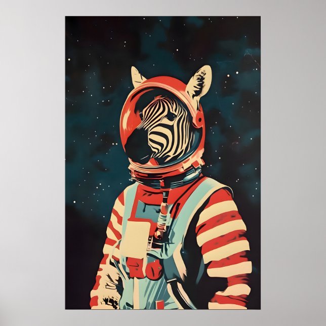 Póster Zebra Astronaut Poster, Zebra Retro Print, Zebra (Frente)