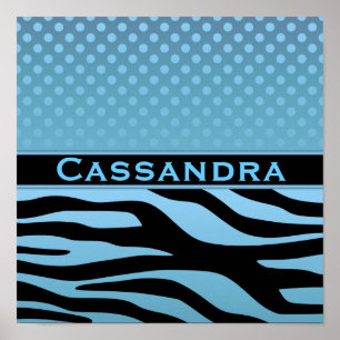 Póster Zebra azul y puntos de polka