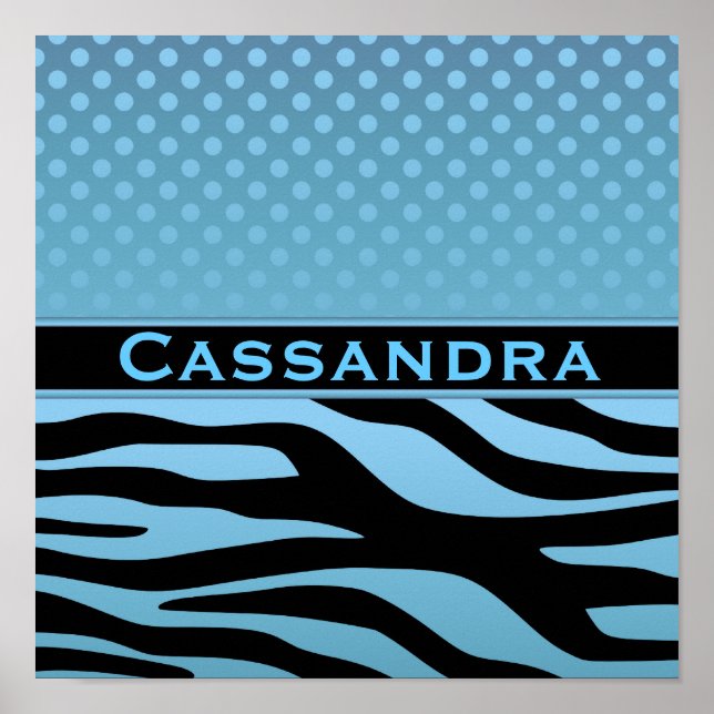 Póster Zebra azul y puntos de polka (Frente)