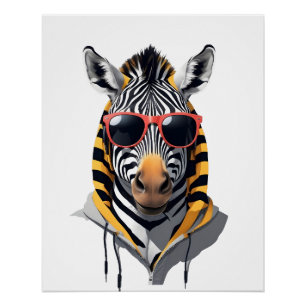 Póster Zebra Con Hoodie Funny Carácter Animal De Guay