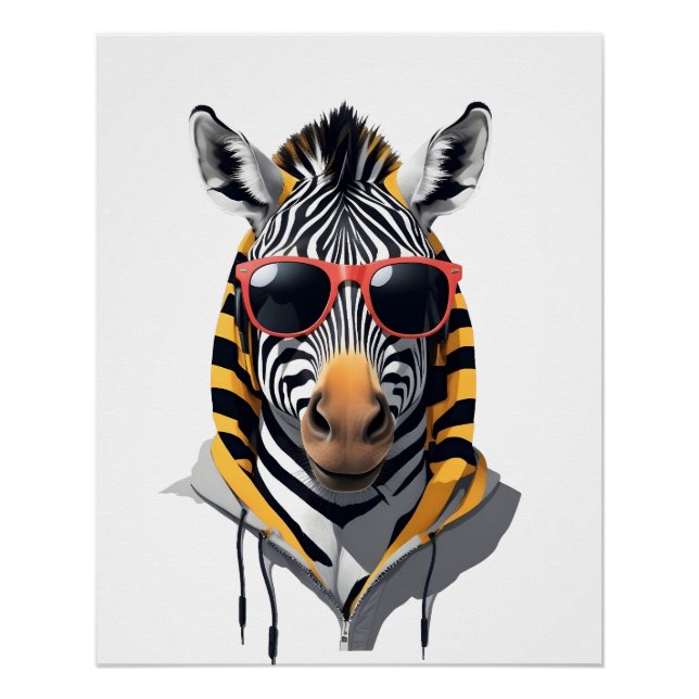 Póster Zebra Con Hoodie Funny Carácter Animal De Guay (Anverso)