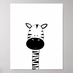 Póster Zebra Nursera Imprimir zoológico moderno en blanco